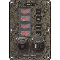 Blue Sea 4324 Circuit Breaker Switch Panel 4 Postion - Camo with 12V Socket & Dual USB