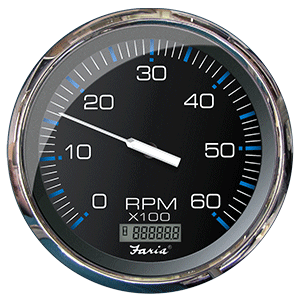 Faria 5" Tachometer with Digital Hourmeter (6000 RPM) (Gas) (Inboard) Chesapeake Black with Stainless Steel 33763