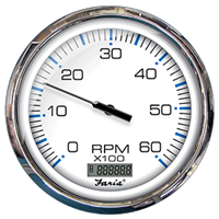 Faria 5" Tachometer with Digital Hourmeter (6000 RPM) Gas (Inboard) Chesapeake White with Stainless Steel Bezel 33863
