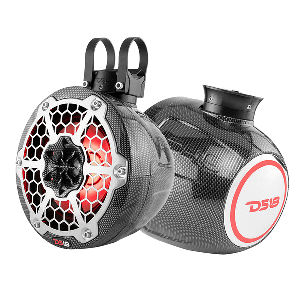 DS18 HYDRO 6.5" Compact Wakeboard Pod Tower Speaker with RGB LED Lights - 375W - Black Carbon Fiber