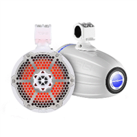 DS18 Hydro 8" Neodymium Marine Towers with Built-in Passive Radiator, 1" Driver & RGB LED Light - 550 Watts (Pair) - White