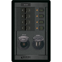 Blue Sea 1495 - 360 Panel - 4 Position 12V w/Dual USB & 12V Socket