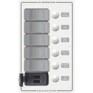Blue Sea 8421 - 5 Position Contura Switch Panel w/Dual USB Chargers - 12/24V DC - White