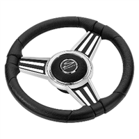 Schmitt Marine PU30 14" Wheel - Chrome Cap & Spoke Inserts - Black Spokes - 3/4" Tapered Shaft