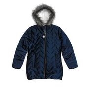 S. Rothschild zip front quilted jacket with fur trim hood