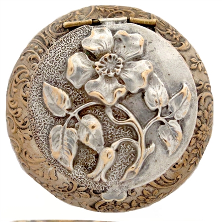 Charming French Antique Patch Box with Gorgeous Single Flower and Leaves