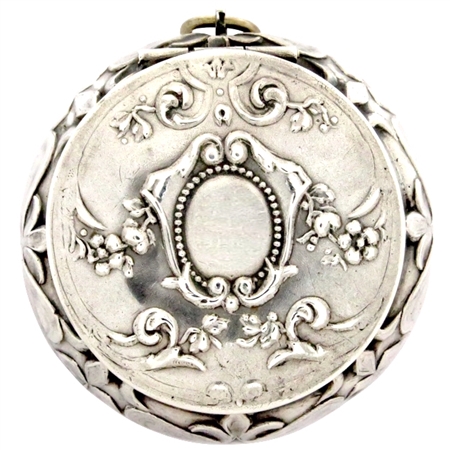 Sterling Silver Antique Patch Box with Cartouche and Flowers