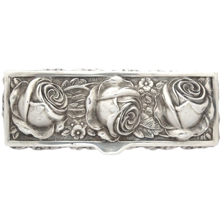 Exquisite One-of-a-Kind Victorian Sterling Snuff Box with Sculpted Roses