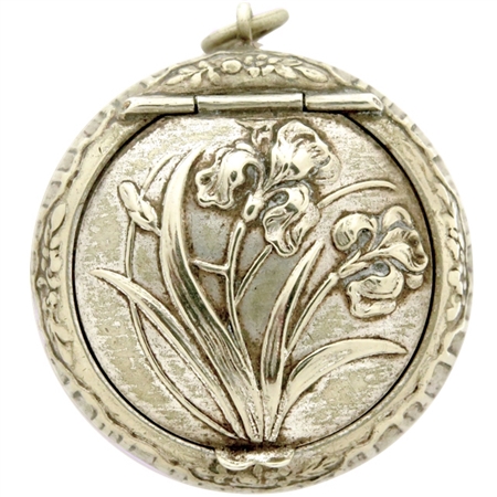 Silver Plate Art Nouveau French Patch Box with Beautiful Embossed Irises