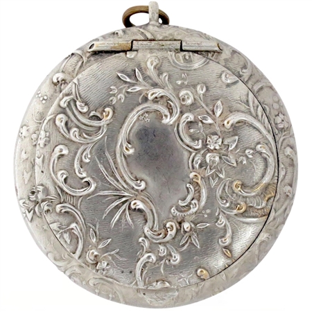 19th Century Silver-Plate Patch Box Festooned with Arabesque Flowers and Leaves