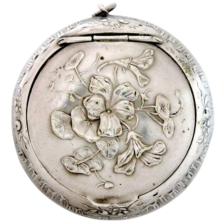 Stunning French Art Nouveau Sterling Silver Antique Patch Box with Beautiful Embossed Violets