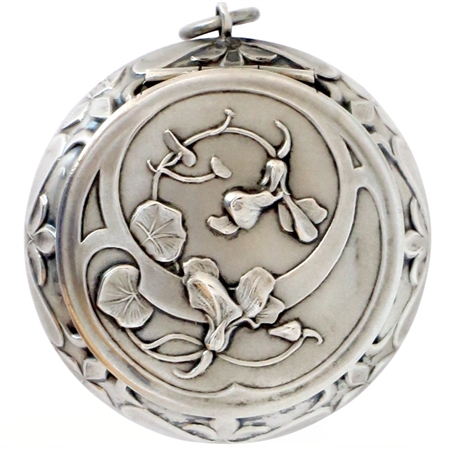 Sterling Silver 19th Century Patch Box with Cyclamen Flowers and Leaves on Front and Back