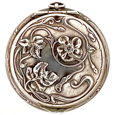 Beautiful Embossed Flowers, Buds, and Vines on antique Sterling patch box