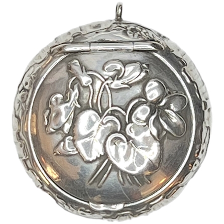Violet Flowers and Leaves Embossed on a Sumptuous Sterling Silver Patch Box