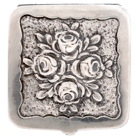 RepoussÃ© and Embossed Roses Adorn Antique Sterling  Silver Snuff Box