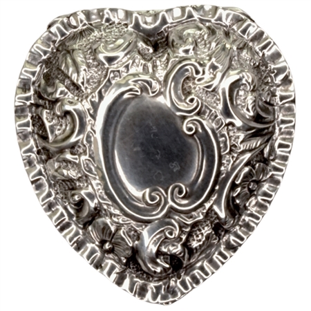 Really Lovely English Antique (circa 1894)  Sterling  Silver  Heart-Shaped Embossed Snuff Box By Esteemed Silversmith Henry Matthews