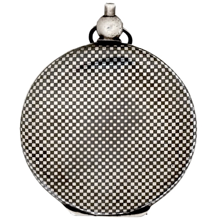 Antique Two-Sided Swiss Niello Enamel Compact With Stunning Checkerboard Pattern  in 800 Silver