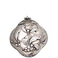 Finely Embossed Woodland Leaves and Berries Decorate Handmade Sterling Quatrefoil Art Nouveau Patch Box Circa 1900