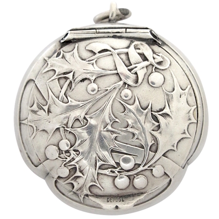 Embossed Woodland Leaves and Berries Decorate  the Front and Back a Handmade Sterling Silver Art Nouveau (circa 1900) Patch Box  (NEW)