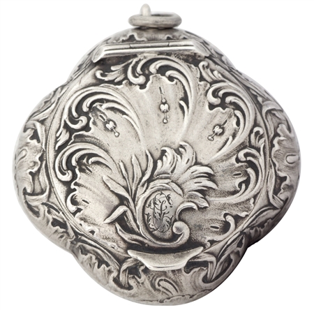 Silver Quatrefoil Antique Patch Box with Embossed Botanical Garlands