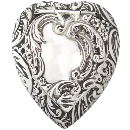 Stunningly Beautiful and Intricate Sterling Silver Embossed Antique Heart Patch Box