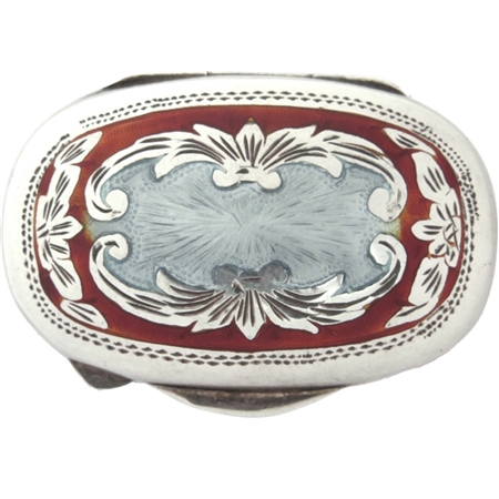 Sterling Silver GuillochÃ© Oval Box Inlaid with Gorgeous Red Enamel
