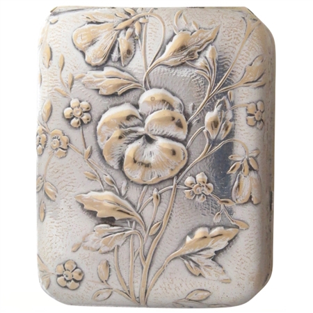 Embossed Flowers on Large Antique Silver Plated Patch Box