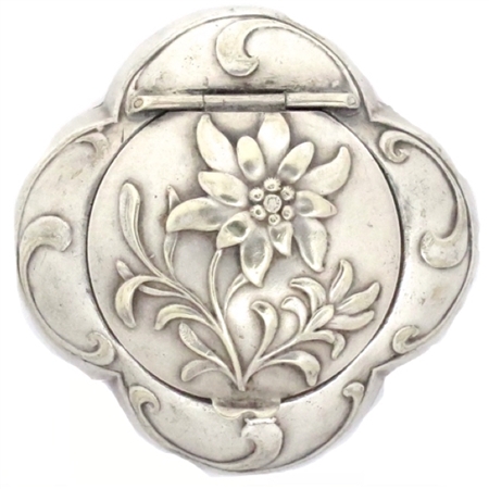 Art Nouveau Quatrefoil French Patch Box with Stunning Embossed Flower