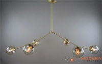 Branching  Solid Brass Fixture with Satin Finish and 6" Clear Bubble shaped Glass Globes