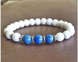 LAPIS and White CORAL with SILVER Beaded Bracelet