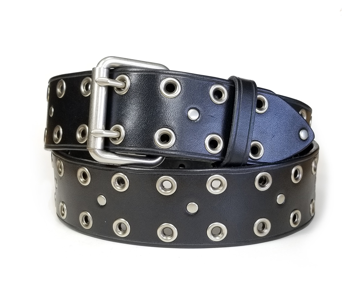 BLACK Leather Rivet & Grommet Belt | Lucky Dog Leather