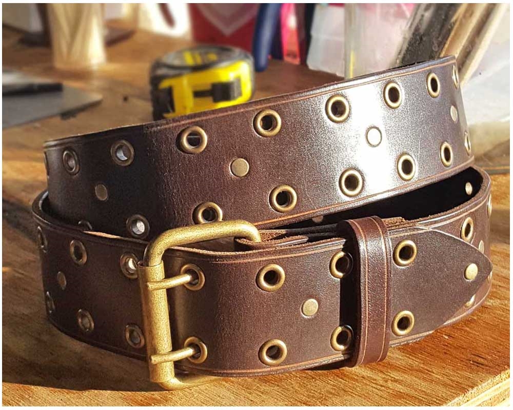 Brown Leather Rivet & Grommet Belt | Lucky Dog Leather