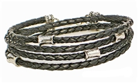 BLACK Leather Double Double Bracelet with Sterling Silver