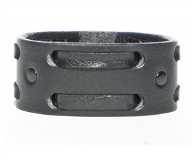 1 1/4" Double Weave Black Leather Cuff-Black on Black