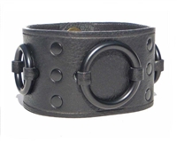 1 3/4" Black Leather Ring Cuff leather_ Black hardware