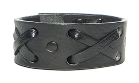 1 1/4" "X" Weave Cuff /Black hardware on Black leather