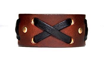 1 1/4" Brown Leather "X" Weave Cuff