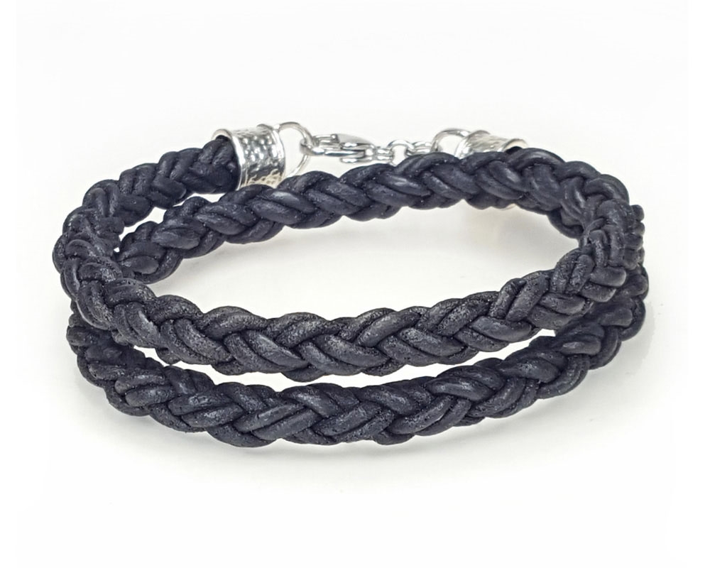 Braided Leather Rope Bracelet- Double Wrap - BLACK