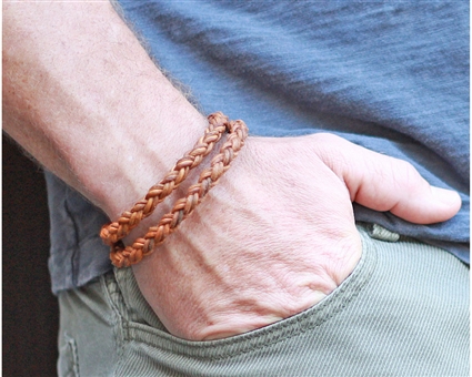 Braided Leather Rope Bracelet - Double Wrap-Tan
