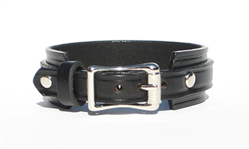 1" Wide BLACK Leather Buckle Cuff Bracelet with SILVER Buckle