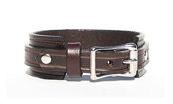 1" Wide BROWN Leather Buckle Cuff Bracelet with SILVER Buckle