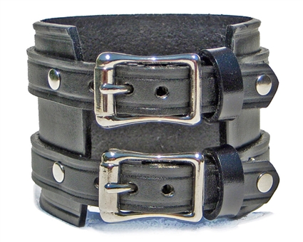 2 1/4" BLACK Leather Wristband with SILVER Buckles