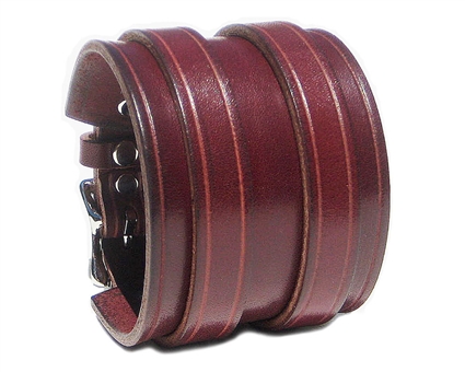 2 1/4" BURGUNDY RED Leather Wristband with SILVER Buckles