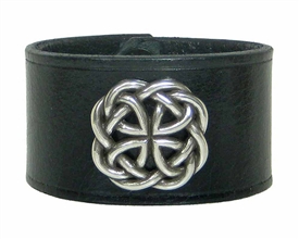 Celtic Knot Medallion BLACK Leather Wristband