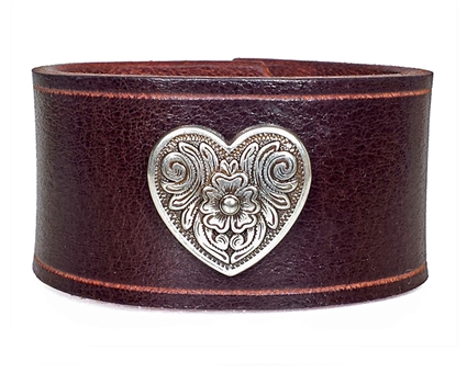 Heart Medallion BROWN Leather Wristband