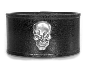 Skull Medallion BLACK Leather Wristband