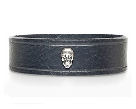 Skull BLACK Leather Bracelet 3/4" Wide