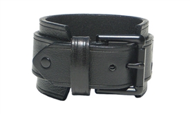 1 3/4" BLACK Leather Wristband with BLACK Buckle