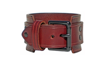 1 3/4" Wide BURGUNDY RED Leather Wristband