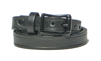 1/2" BLACK Leather DOUBLE WRAP Bracelet with BLACK Buckle